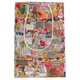 Sac Cadeau Moyen Typographie de collage de papier floral Médias mix