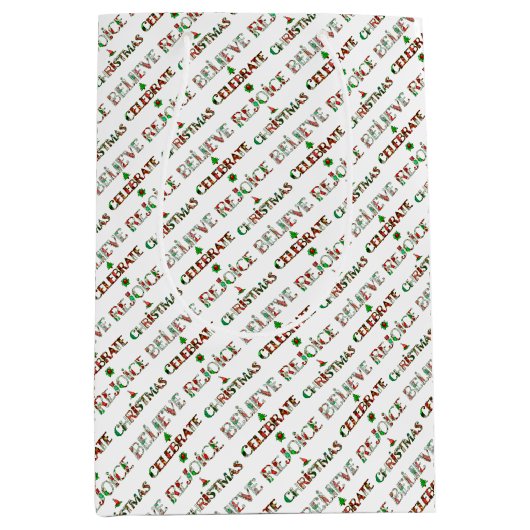Sac Cadeau Moyen Typographie de Noël Rouge Vert Festif (Devant)