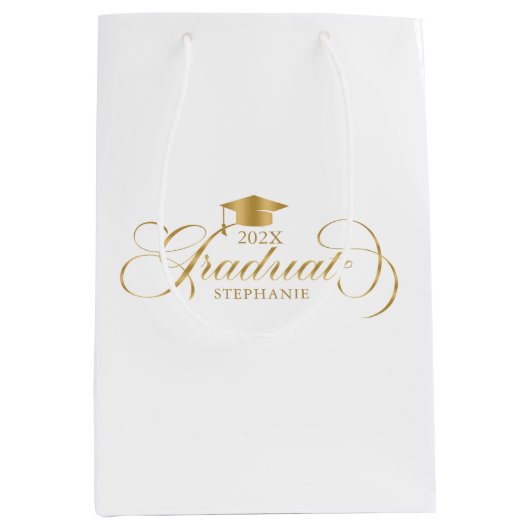 Sac Cadeau Moyen Typographie de script or élégant (Devant)