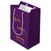 Sac Cadeau Moyen Typographie en or violet 21e anniversaire (Devant Angle)
