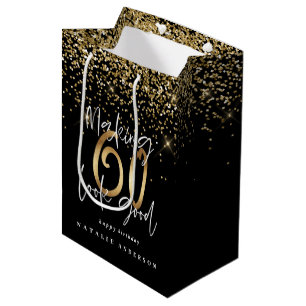 Sac Cadeau Moyen Typographie moderne or parties scintillant chic 60