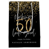 Sac Cadeau Moyen Typographie moderne parties scintillant d'or chic  (Dos)