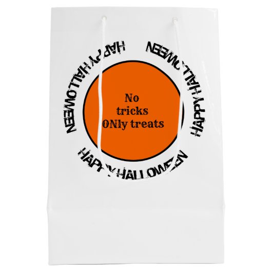 Sac Cadeau Moyen Typographie noir blanc Orange Happy Halloween (Dos)
