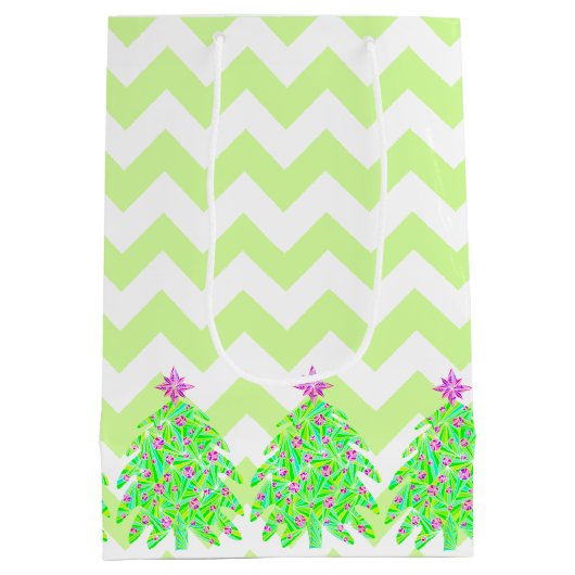 Sac Cadeau Moyen Un arbre de Noël vert Chevron personnalisé (Dos)