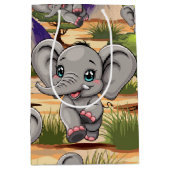 Sac Cadeau Moyen Un bébé éléphant qui sonne heureux dans la savane (Devant)