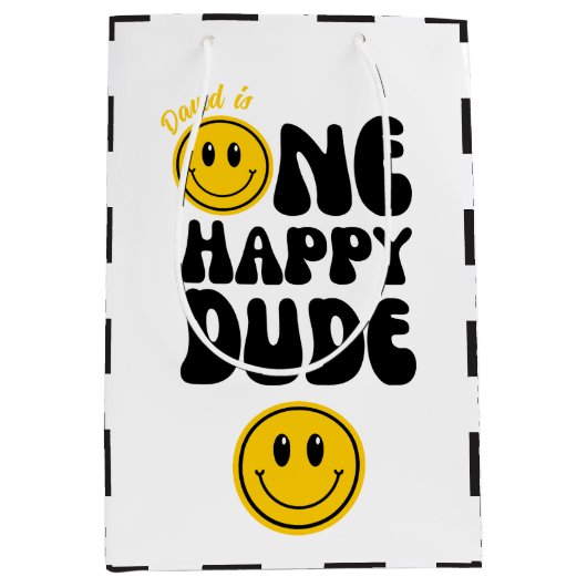 Sac Cadeau Moyen Un joyeux Mec, Joyeux Visage Premier Anniversaire (Devant)