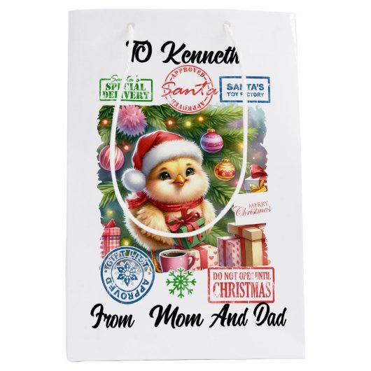 Sac Cadeau Moyen Un petit poussin est prêt pour Noël (Devant)