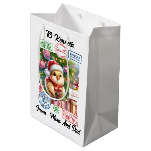 Sac Cadeau Moyen Un petit poussin est prêt pour Noël (Dos Angle)