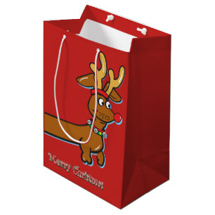 Sac Cadeau Moyen Un teckel portant un chapeau de Père Noël
