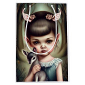Sac Cadeau Moyen Une jeune fille tenant un cerf (Devant)