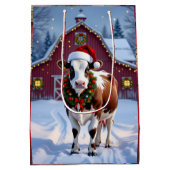 Sac Cadeau Moyen Une vache festive à Santa Hat Pays Noël (Dos)