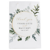 Sac Cadeau Moyen Une verdure élégante | Mariage or Merci (Devant)