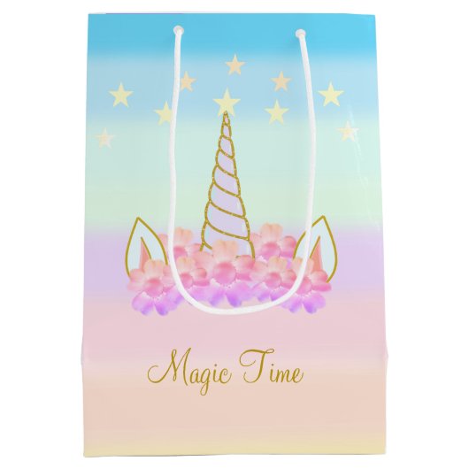 Sac Cadeau Moyen Unicorn Fleurs et étoiles (Dos)