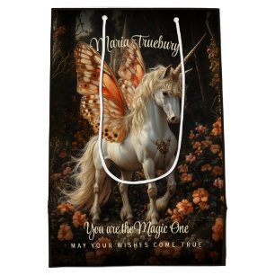 Sac Cadeau Moyen Unicorne avec ailes papillon orange Encouragement
