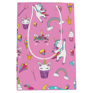 Sac Cadeau Moyen Unicorne Fan Club motif rose