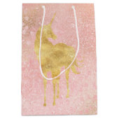 Sac Cadeau Moyen Unicorne magique rose or (Devant)