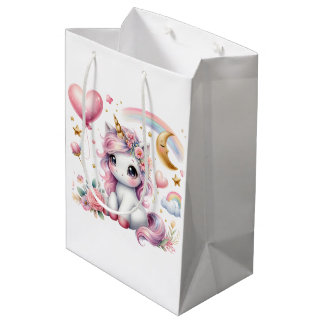 Sac Cadeau Moyen Unicorne rose