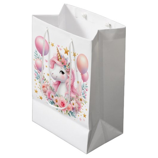 Sac Cadeau Moyen Unicorne rose (Devant Angle)