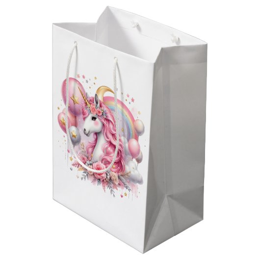 Sac Cadeau Moyen Unicorne rose (Dos Angle)