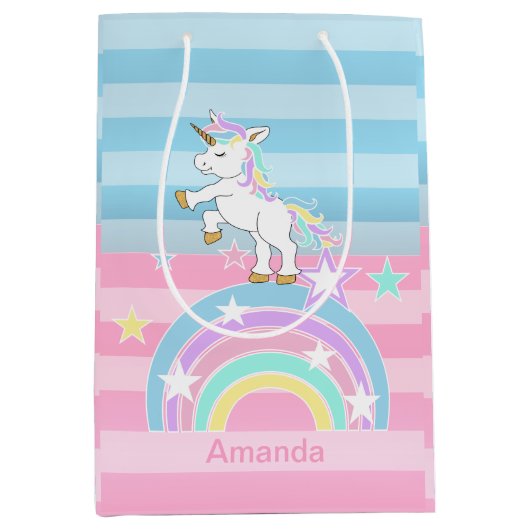 Sac Cadeau Moyen Unicornes arc-en-ciel (Devant)