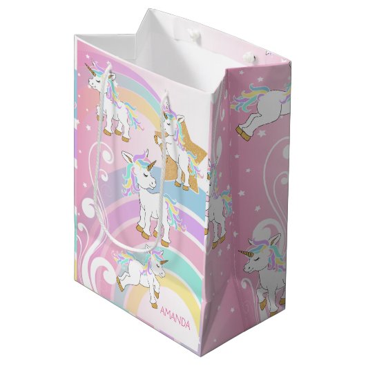 Sac Cadeau Moyen Unicornes magiques (Devant Angle)