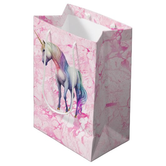 Sac Cadeau Moyen Unicornes roses Tourbillonnant (Devant Angle)