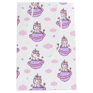 Sac Cadeau Moyen  Unicorns on Planets Magical Space Pattern
