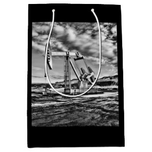 Sac Cadeau Moyen Unité de pompage à huile (Pumpjack) en noir et bla