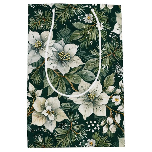 Sac Cadeau Moyen Vacances Azalées blanches et Evergreens (Devant)