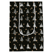 Sac Cadeau Moyen Vacances modernes Noël Noir Blanc Or Etoiles (Dos)