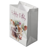Sac Cadeau Moyen Vache d'anniversaire avec fleurs (Devant Angle)