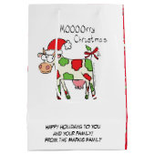 Sac Cadeau Moyen Vache Drôle Caricature Noël (Dos)