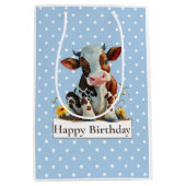 Sac Cadeau Moyen Vache Joyeux Anniversaire Bleu mou (Devant)