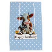Sac Cadeau Moyen Vache Joyeux Anniversaire Bleu mou (Dos)