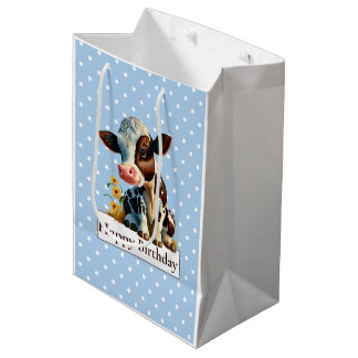 Sac Cadeau Moyen Vache Joyeux anniversaire Daisy Blue