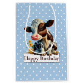 Sac Cadeau Moyen Vache Joyeux anniversaire Daisy Blue (Devant)