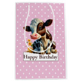 Sac Cadeau Moyen Vache Joyeux anniversaire Daisy rose (Devant)