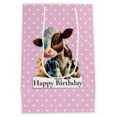 Sac Cadeau Moyen Vache Joyeux anniversaire Daisy rose (Dos)