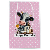 Sac Cadeau Moyen Vache laitière Joyeux Anniversaire rose (Devant)
