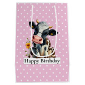 Sac Cadeau Moyen Vache laitière Joyeux Anniversaire rose (Dos)