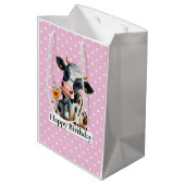 Sac Cadeau Moyen Vache laitière Joyeux Anniversaire rose (Dos Angle)