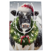Sac Cadeau Moyen Vache portant une couronne de Noël (Devant)