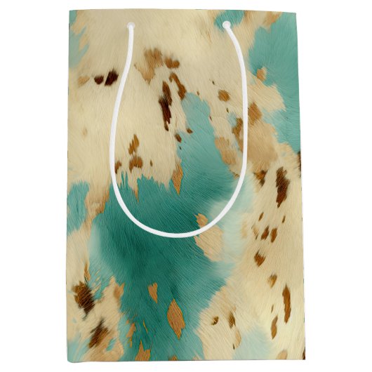 Sac Cadeau Moyen Vachure d'or blanc turquoise (Devant)