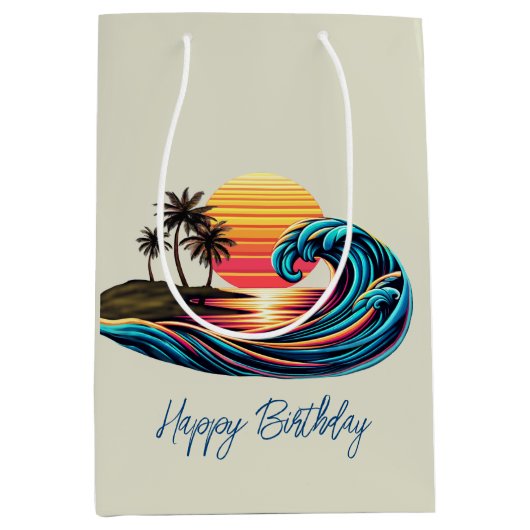 Sac Cadeau Moyen Vague de Surf rétro Sunset (Devant)