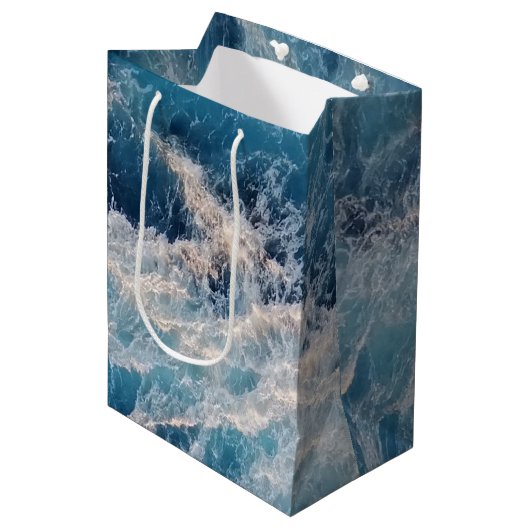 Sac Cadeau Moyen Vagues bleu océan (Devant Angle)