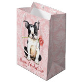 Sac Cadeau Moyen Valentine Rose Boston Terrier (Devant Angle)
