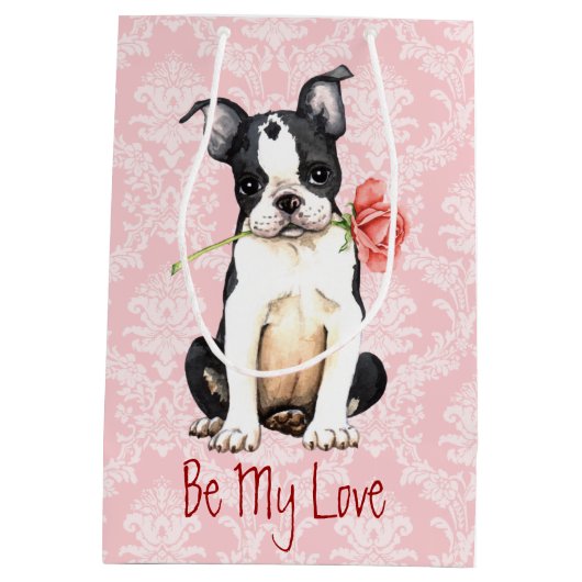 Sac Cadeau Moyen Valentine Rose Boston Terrier (Dos)