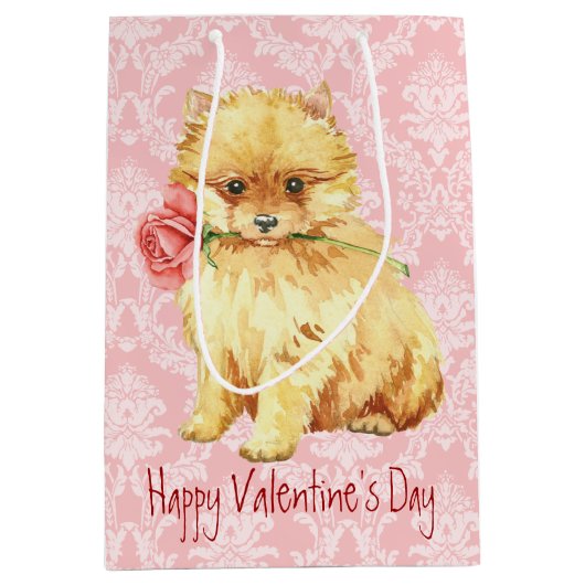 Sac Cadeau Moyen Valentine Rose Pomeranian (Devant)