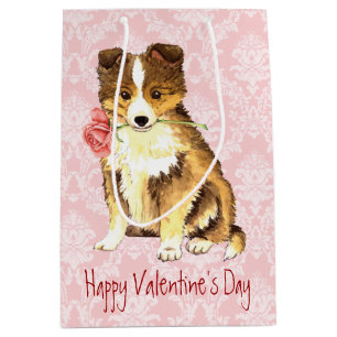 Sac Cadeau Moyen Valentine Sheltie rose