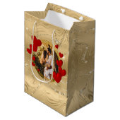 Sac Cadeau Moyen Valentines Élégantes, Amour, Coeurs rouges Anniver (Devant Angle)